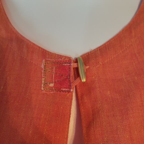 K.D. Spring 1 Button Linen Cardigan Blazer 3/4 Sleeve Orange Wearable Art Size L - Picture 3 of 10